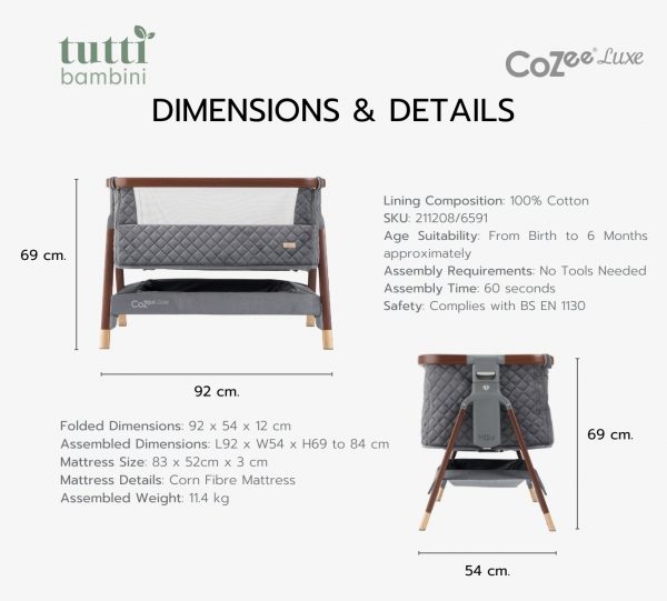 CoZee Luxe Bedside Crib เตียงนอนเด็กสำหรับวางข้างเตียง - Image 10