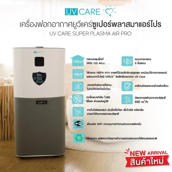 UV CARE Super Plasma Air Pro เครื่องฟอกอากาศ พร้อมระบบฆ่าเชื้อโรค (9 ขั้นตอน) - Image 4
